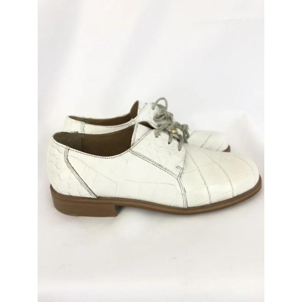 Basini II Boys Croc Pattern Ice Oxford Lace-Up Leather Shoe Size 3.5 M EUC SH264